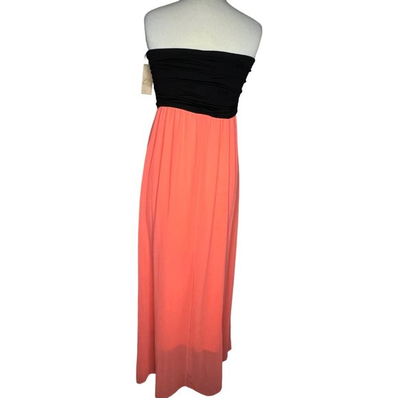 NYMPHE Maxi A-Line Women's Dress Black Top Orange Skirt Layered - Picture 4 of 12